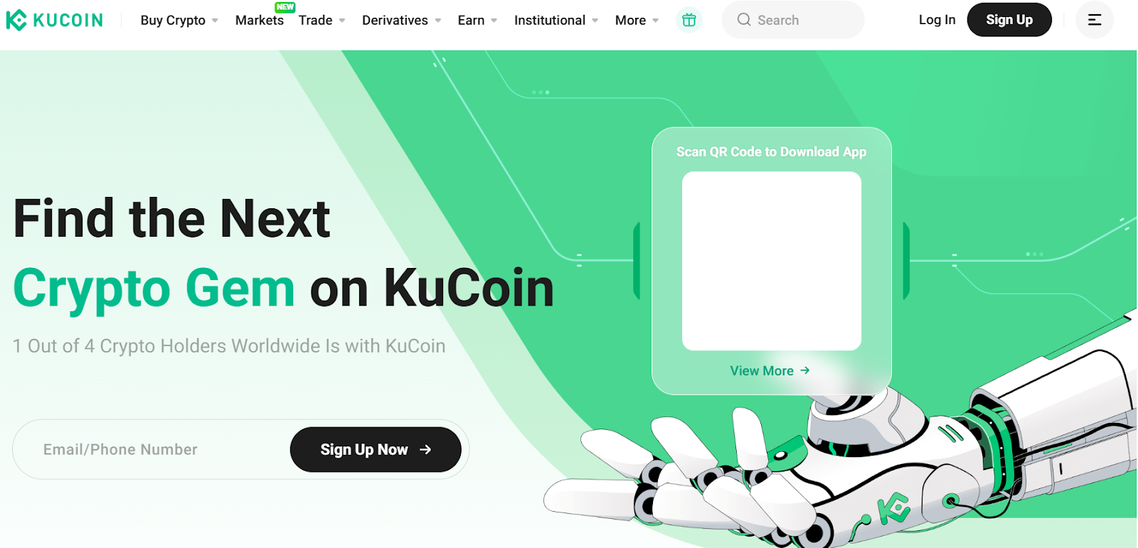 KuCoin home page hero section