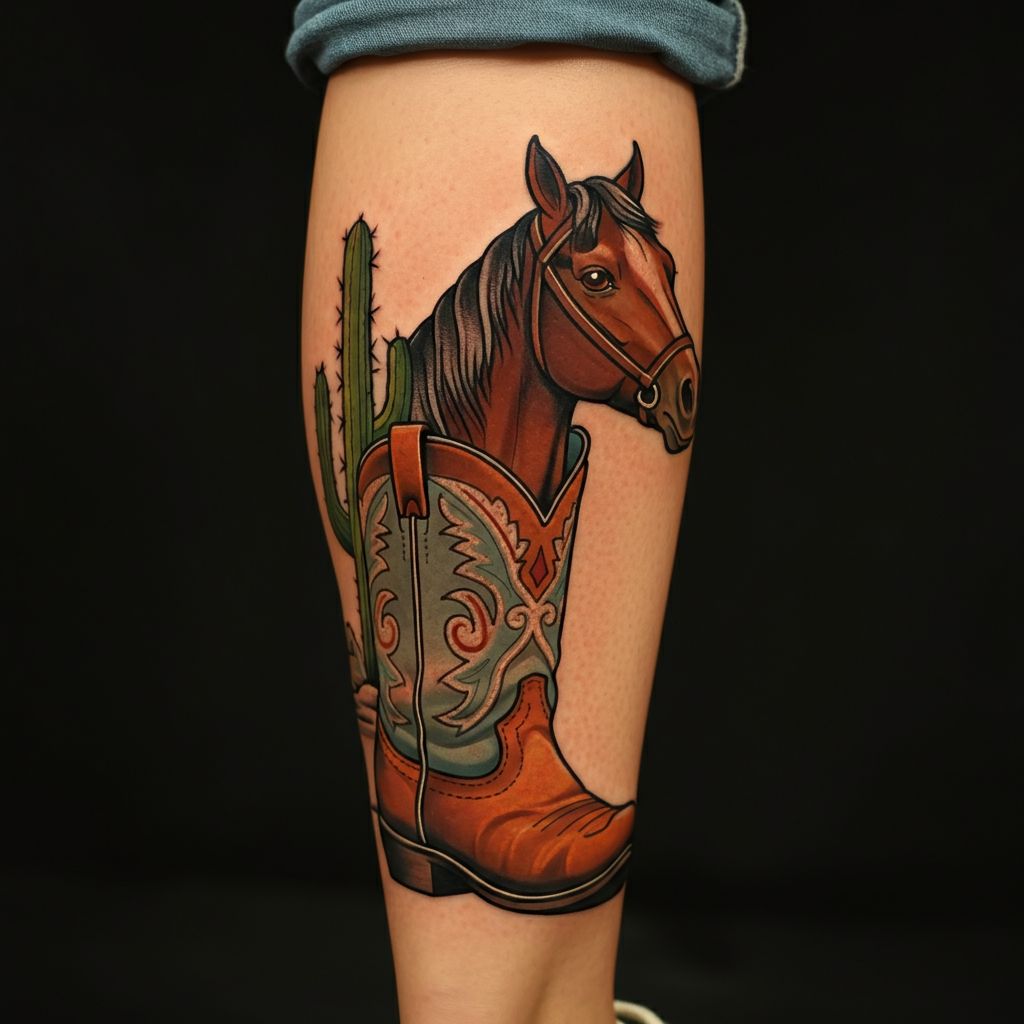 Cowboy Boot with a Horse or Cactus