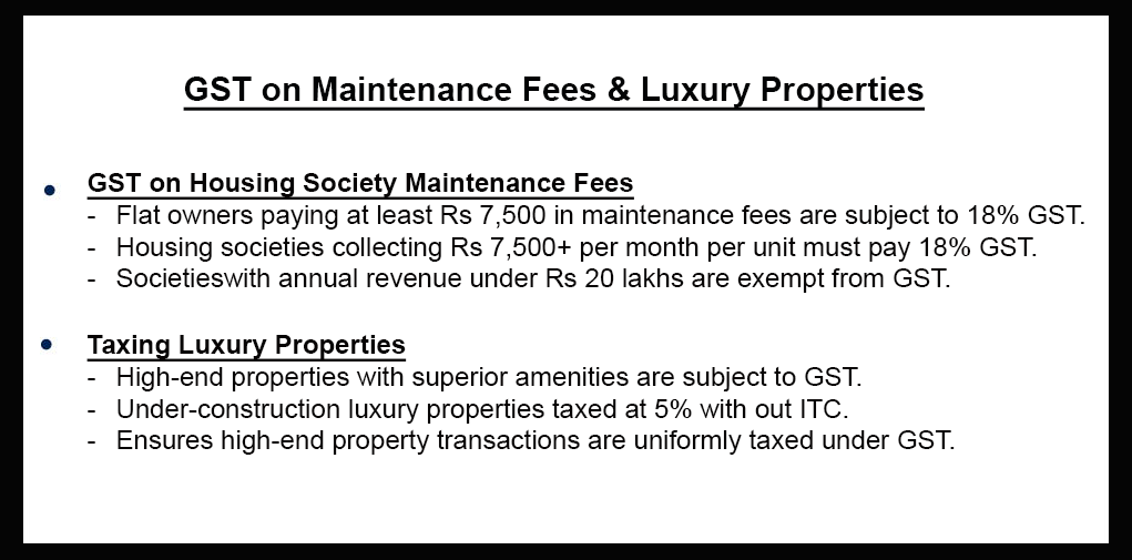 GST on Maintenance Fees & Luxury Properties