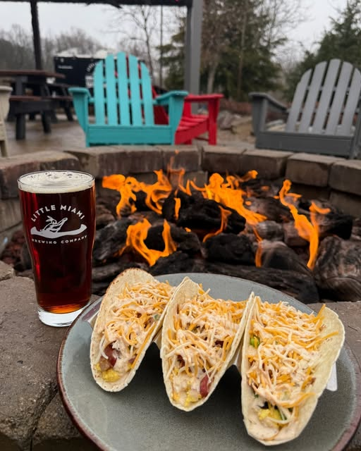 Close-up of beer and tacos at Little Miami, best brewery in Cincinnati