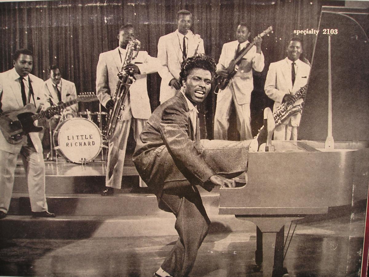 Photo of Little Richard (born Richard Wayne Penniman) and his band on the back cover of the vinyl album Little Richard.