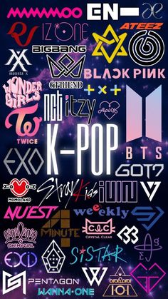 This contains an image of an advertisement for the k pop festival with various types of logos and colors on it