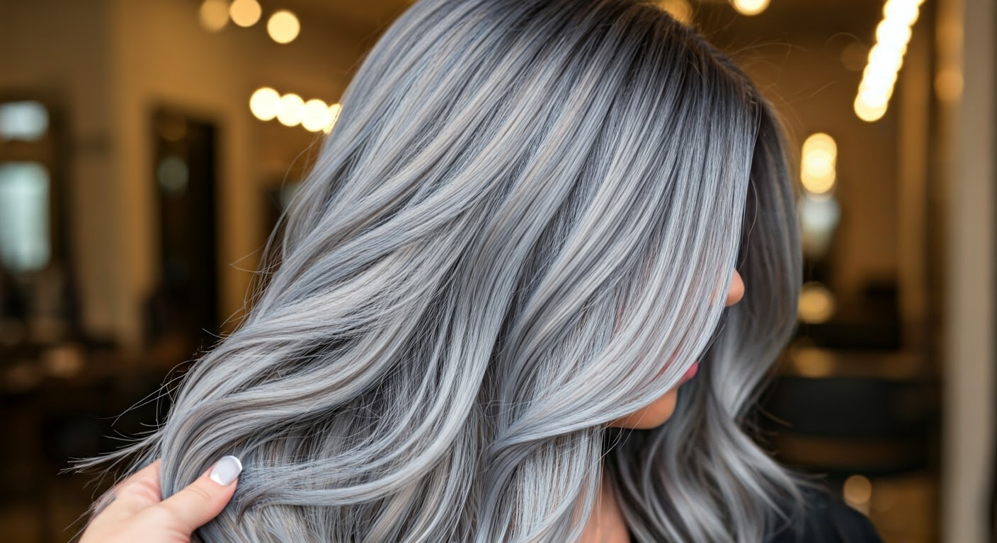 Woman with ash gray balayage