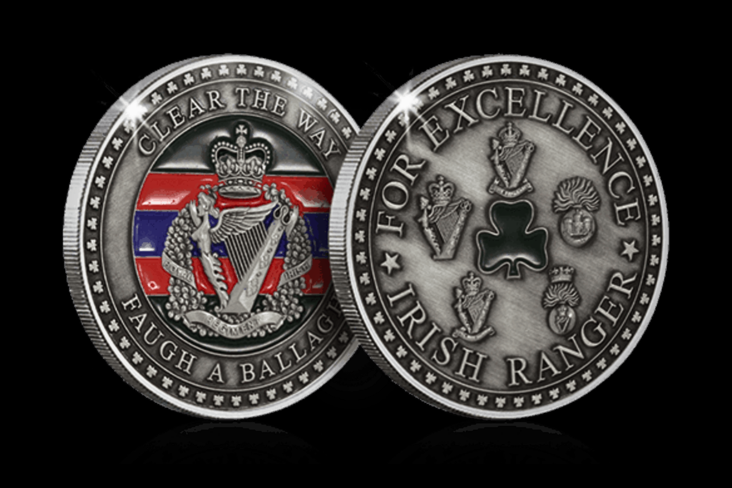 Picture of a custom Irish Ranger challenge coin.