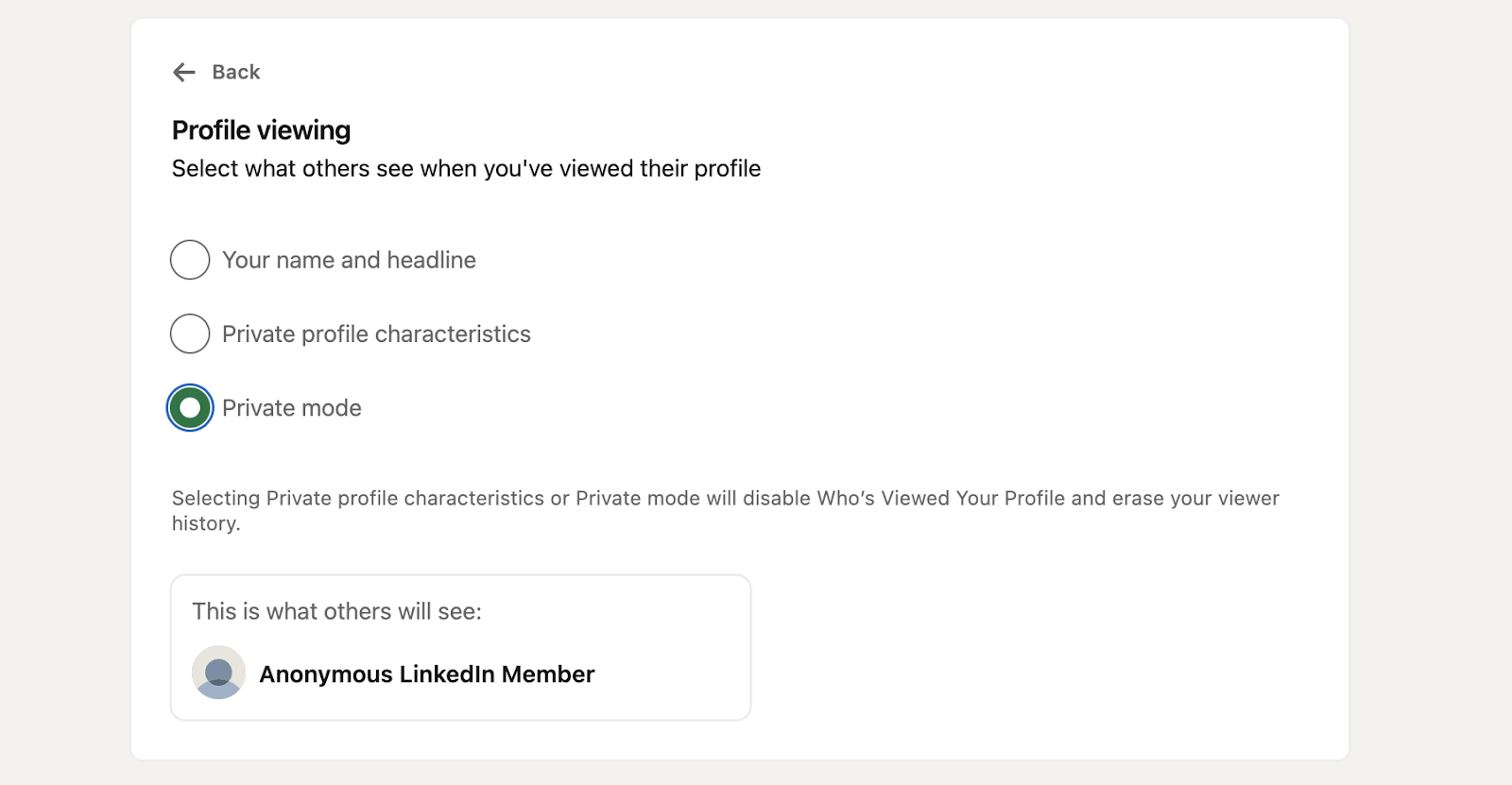 View profiles privately - LinkedIn features