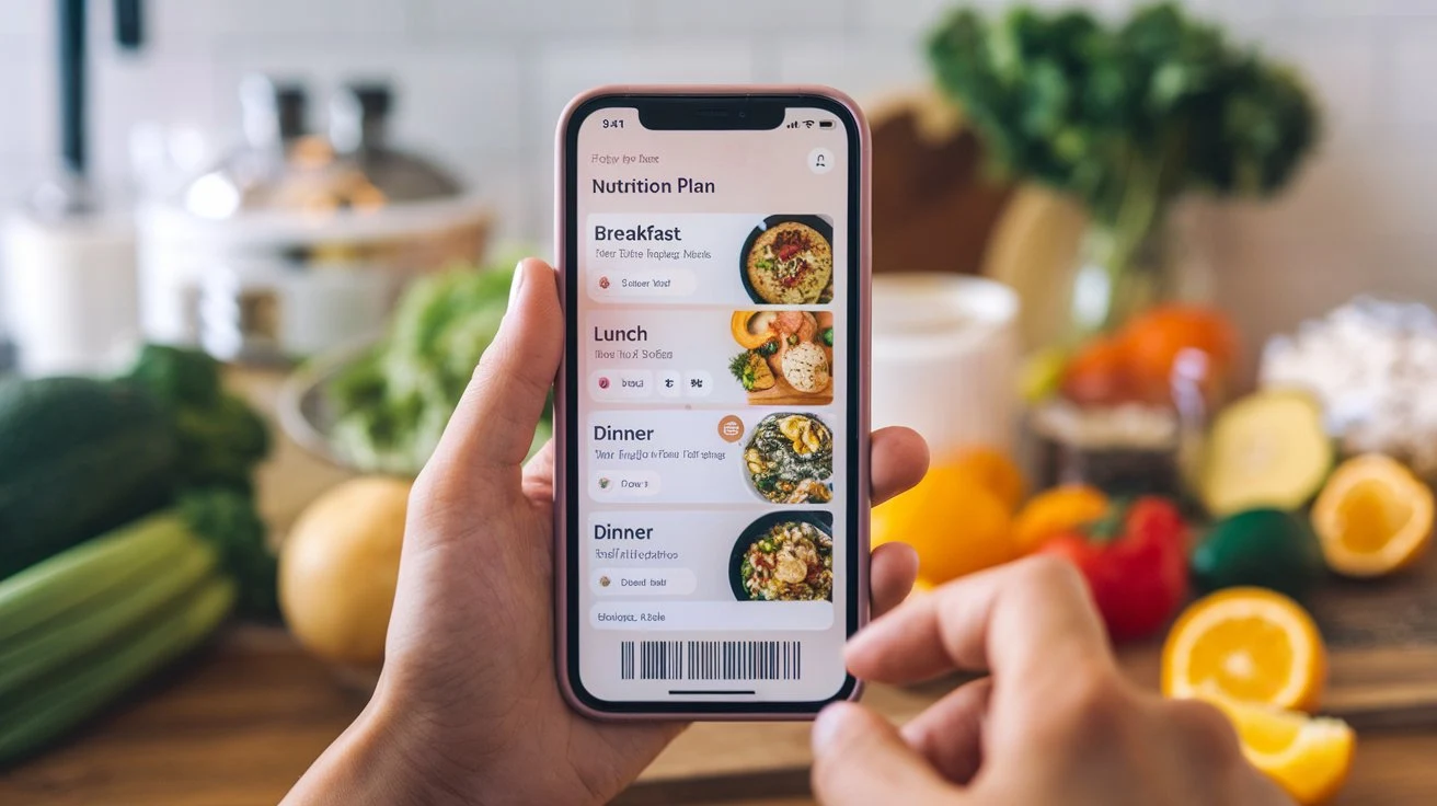 AI nutrition app showing a custom meal plan on a smartphone.