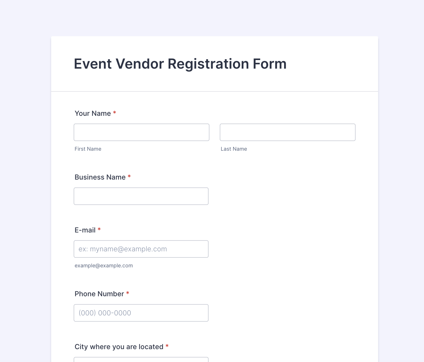 Templat Formulir Pendaftaran Vendor Acara oleh JotForm