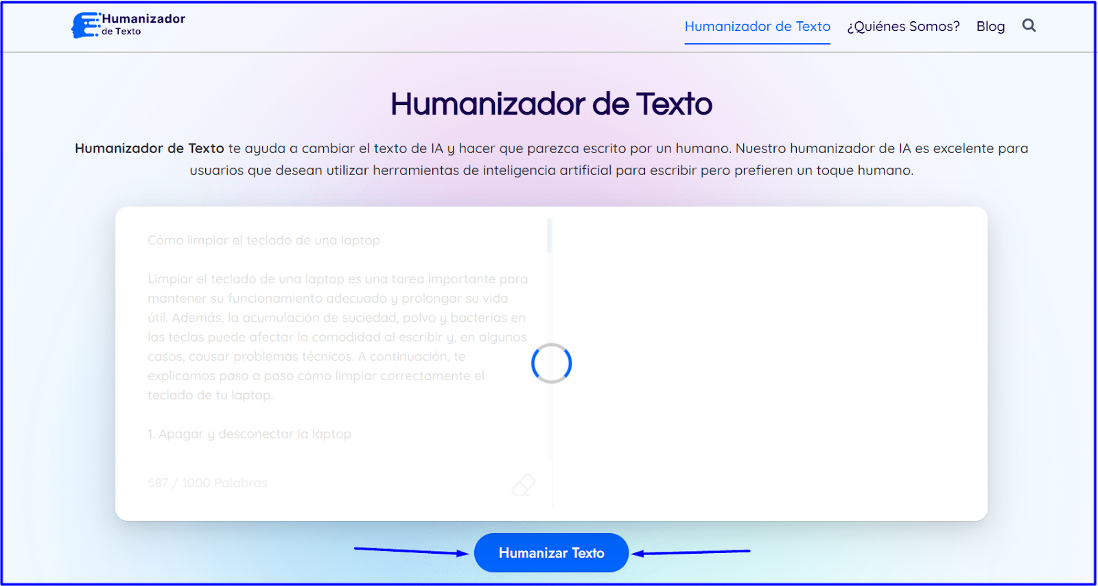 Se hace clic en el botón Humanizar texto