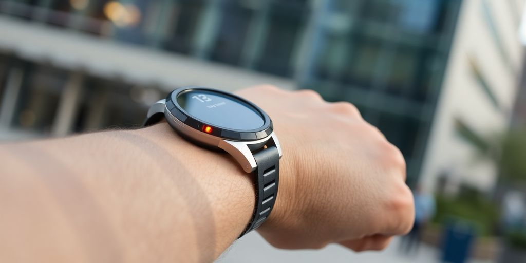 Close-up of a modern digital watch on a wrist.