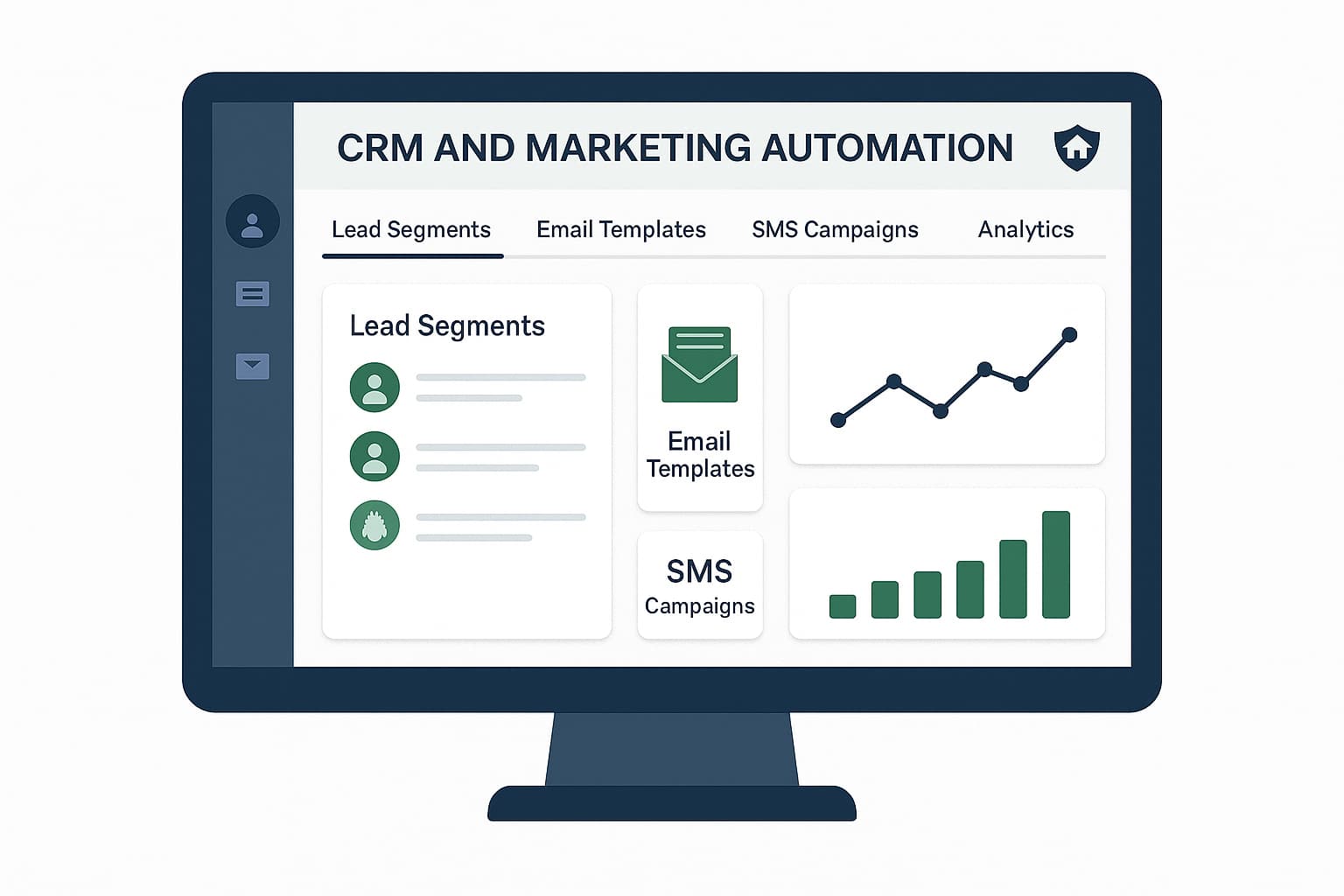 Pest control CRM and marketing automation software dashboard showing lead management and campaign tools.