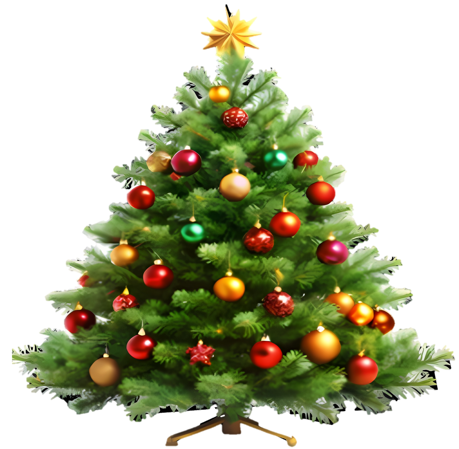 A christmas tree with ornaments

Description automatically generated