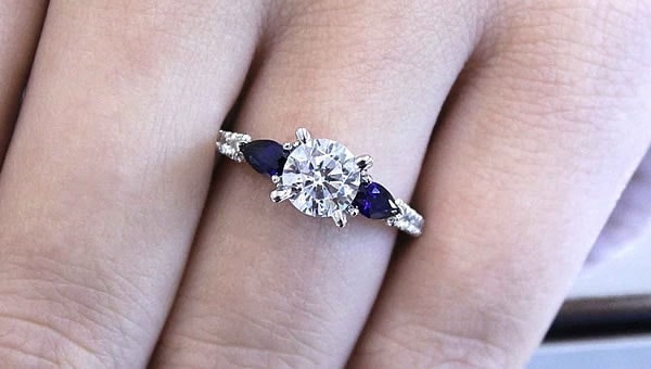 Three Stone Ring with Colored Side Stones