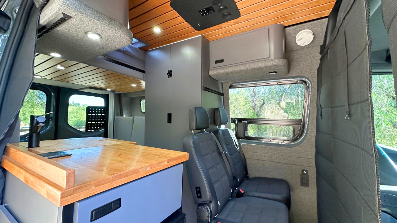 Interior of a sprinter camper van