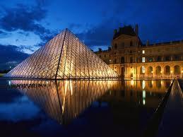 A glass pyramid in front of Louvre  Description automatically generated