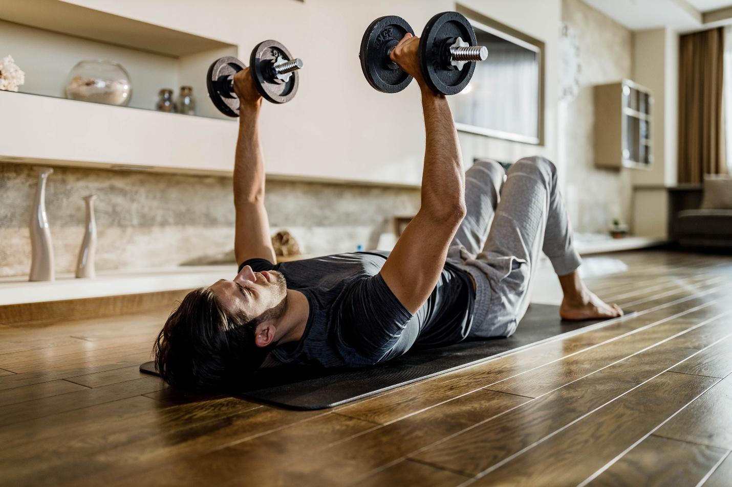 Man working out at home