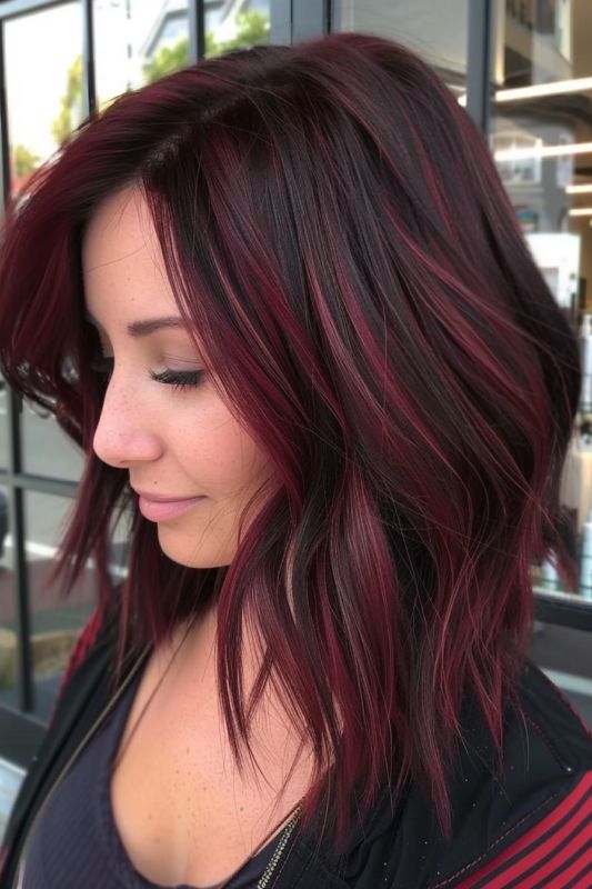 Fiery Burgundy Balayage for Short Hair