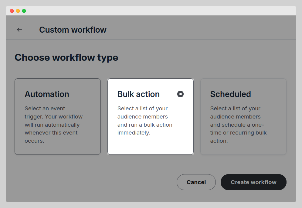 Bulk action workflow
