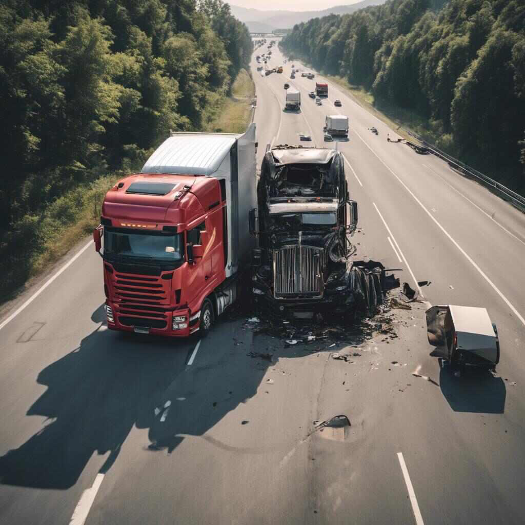 A Truck Accident scene at the center of the road. 