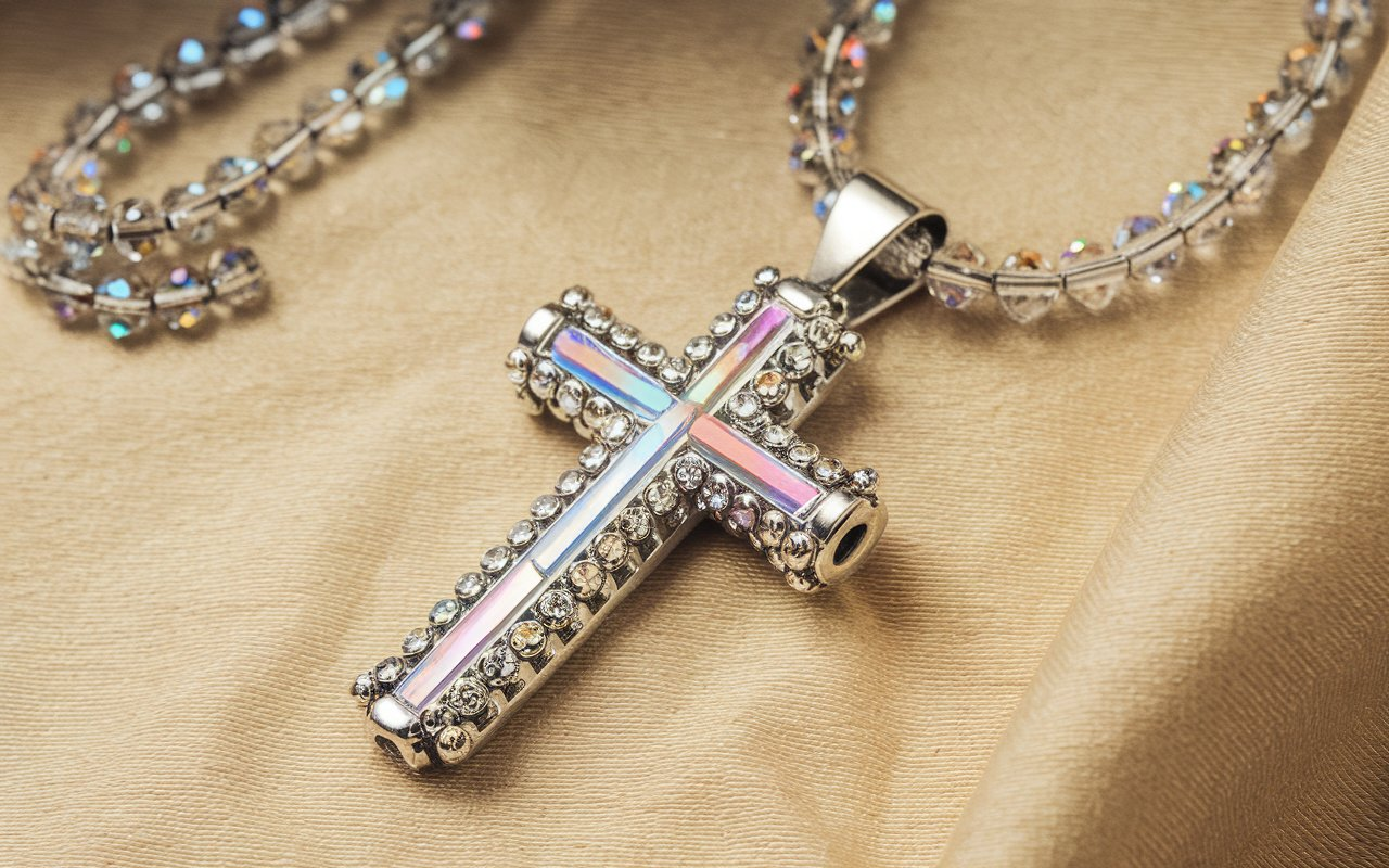 GAVU 6mm Crystal Beaded Cross Necklace for Men