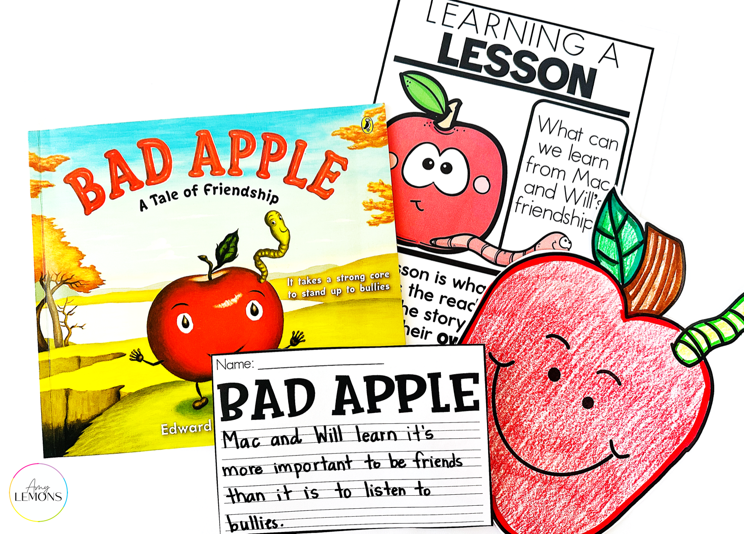 Interactive read aloud Bad Apple book with learning a lesson printables and apple directed drawing