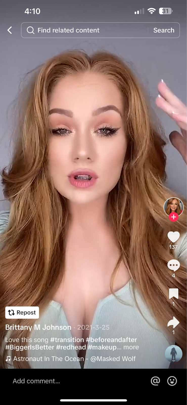 Screenshot of TikTok lip sync video