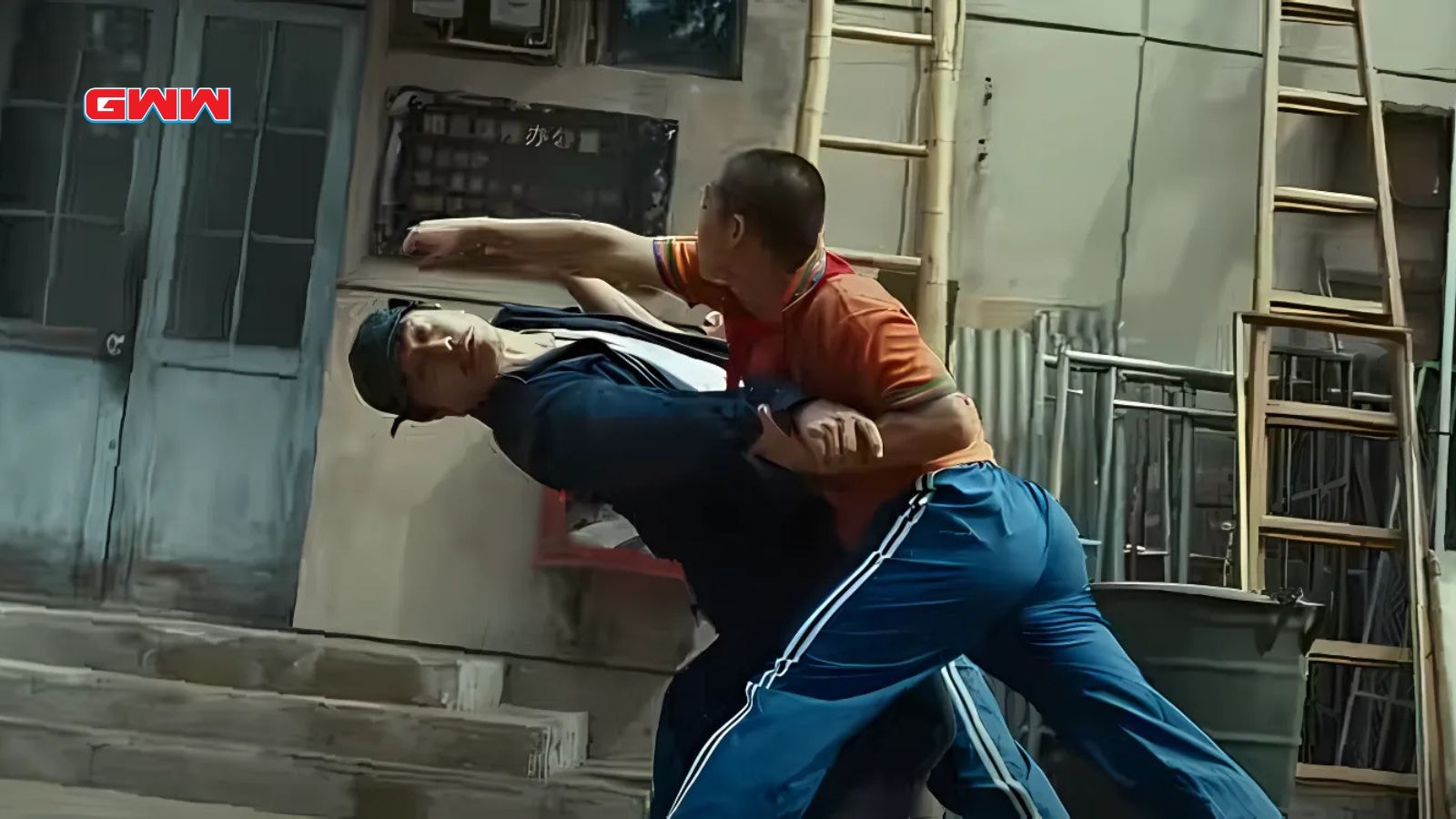 Jackie Chan in a fight scene from Karate Kid