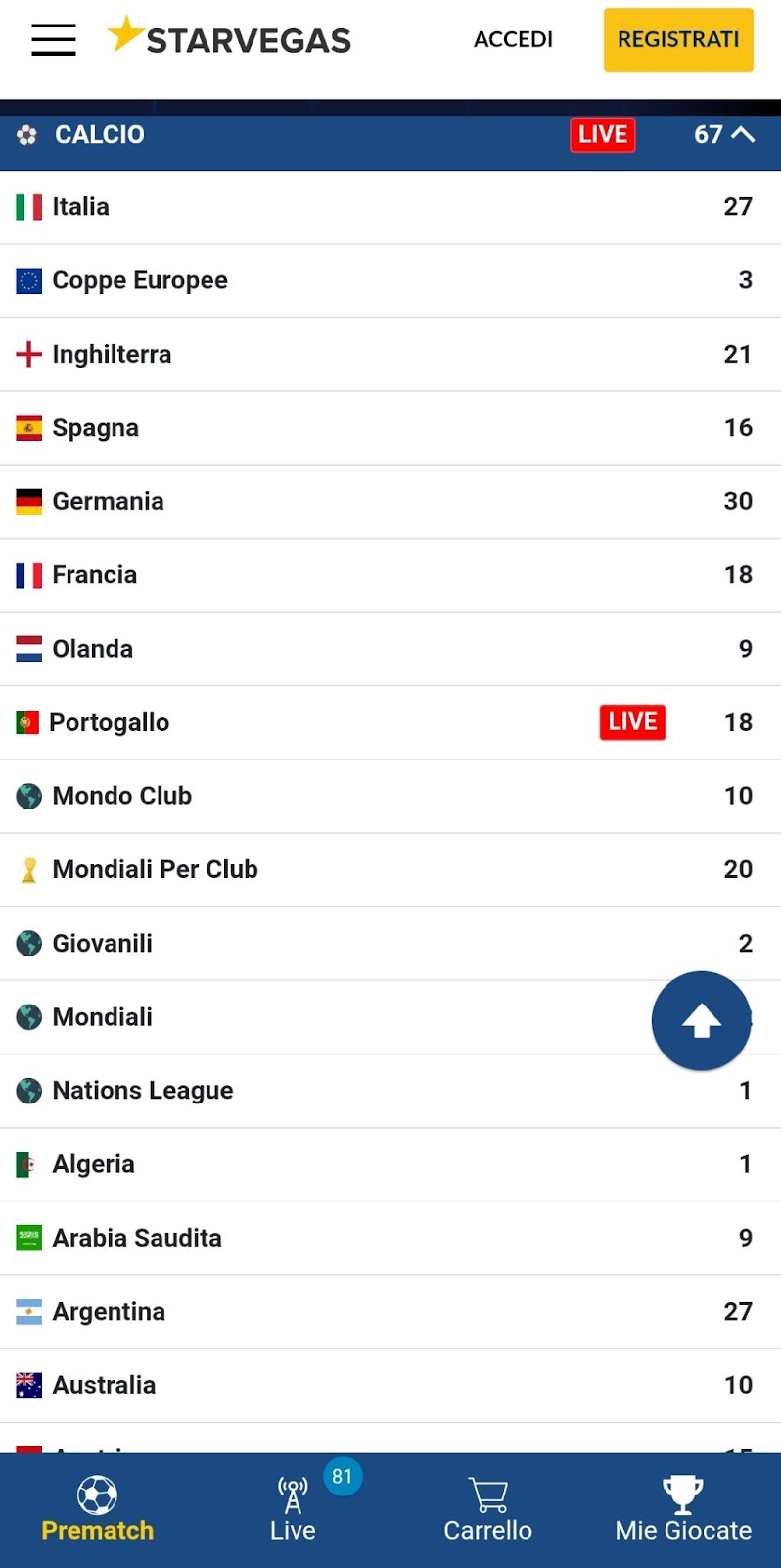 StarVegas Scommesse sportive