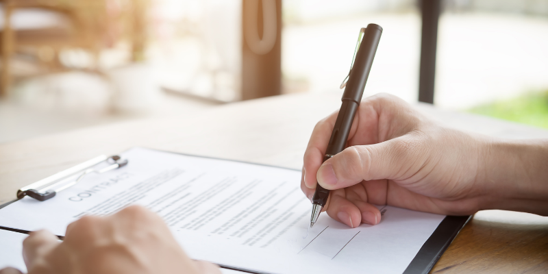 Injured parties sign contract with their personal injury attorney.