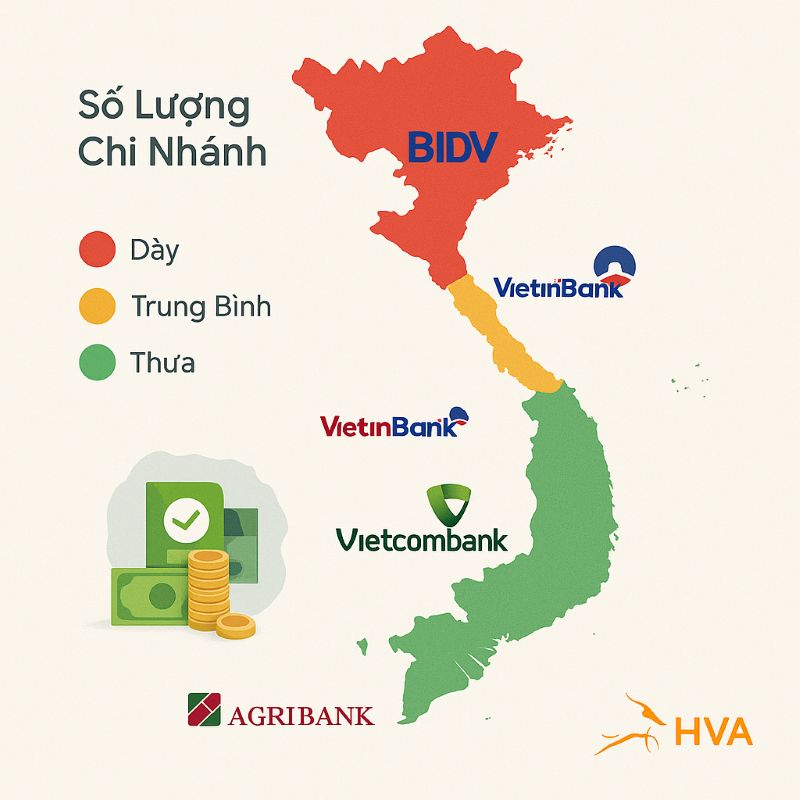 Bản đồ Việt Nam với mật độ chi nhánh ngân hàng theo vùng miền