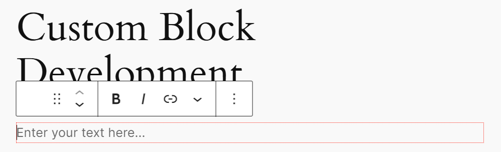 Editable, empty custom block in the WordPress editor.