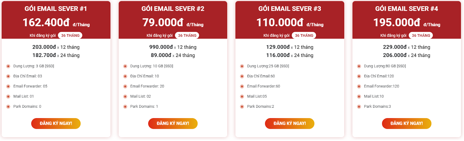 Bảng Giá Dịch Vụ Email Server Tại Dương Website