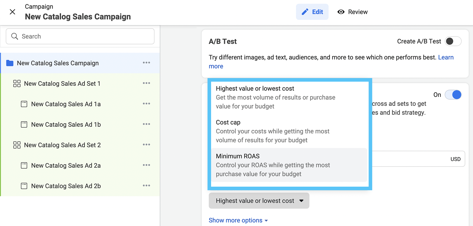 Facebook Ads available bid strategies