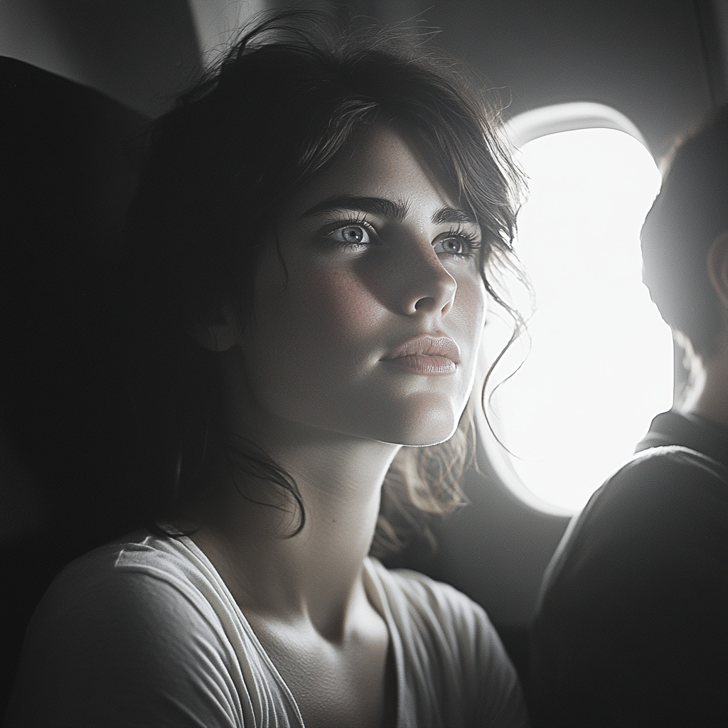 A woman plotting while sitting in her seat | Source: Midjourney