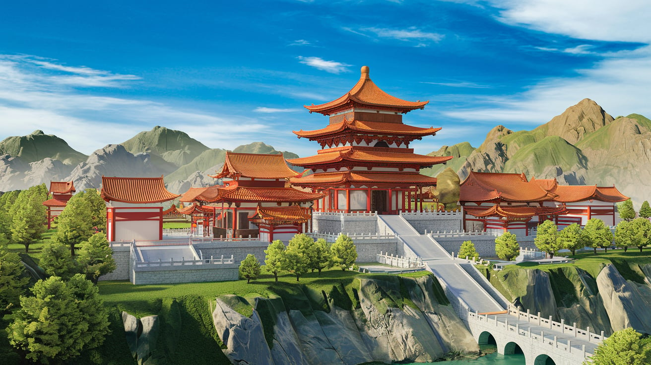  Shaolin Temple 3D Model Front View