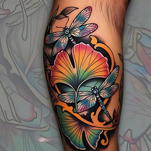 Ginkgo and Dragonflies Tattoo