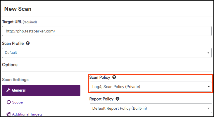 Launching new scan with custom scan policy in Invicti Enterprise.