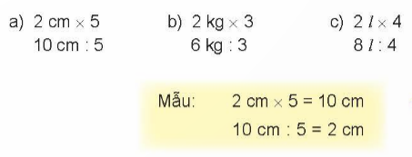 BÀI 41 PHÉP CHIAI.HOẠT ĐỘNGCâu 1: Chọn phép tính thích hợp. Đáp án chuẩn:Câu 2: Với mỗi phép nhân, viết hai phép chia (theo mẫu).Đáp án chuẩn:a) 2 × 4 = 8 c) 5 × 8 = 40    8 : 2 = 4   40 : 5 = 8    8 : 4 = 2   40 : 8 = 5b) 2 × 7 = 14 d) 5 × 3 = 15    14 : 2 = 7     15 : 5 = 3    14 : 7 = 2     15 : 3 = 5II.LUYỆN TẬP