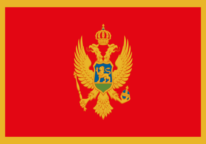 A red and yellow flag with a double headed eagle and a crown

Description automatically generated