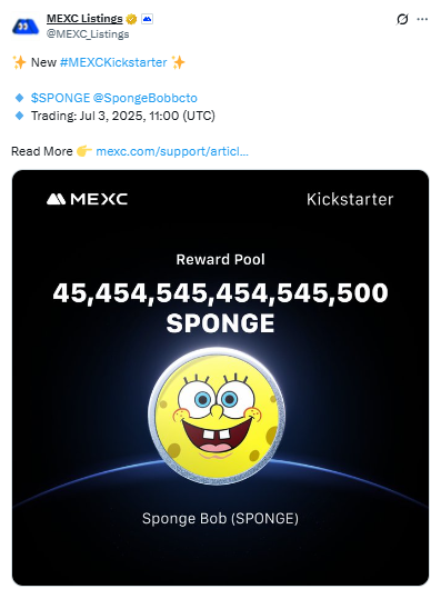 Sponge Pre Listing on Mexc, जीतें लाखों SPONGE रिवॉर्ड