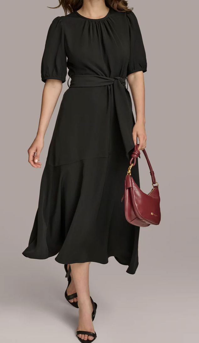Donna Karan - Robe trapèze ceinturée à manches bouffantes