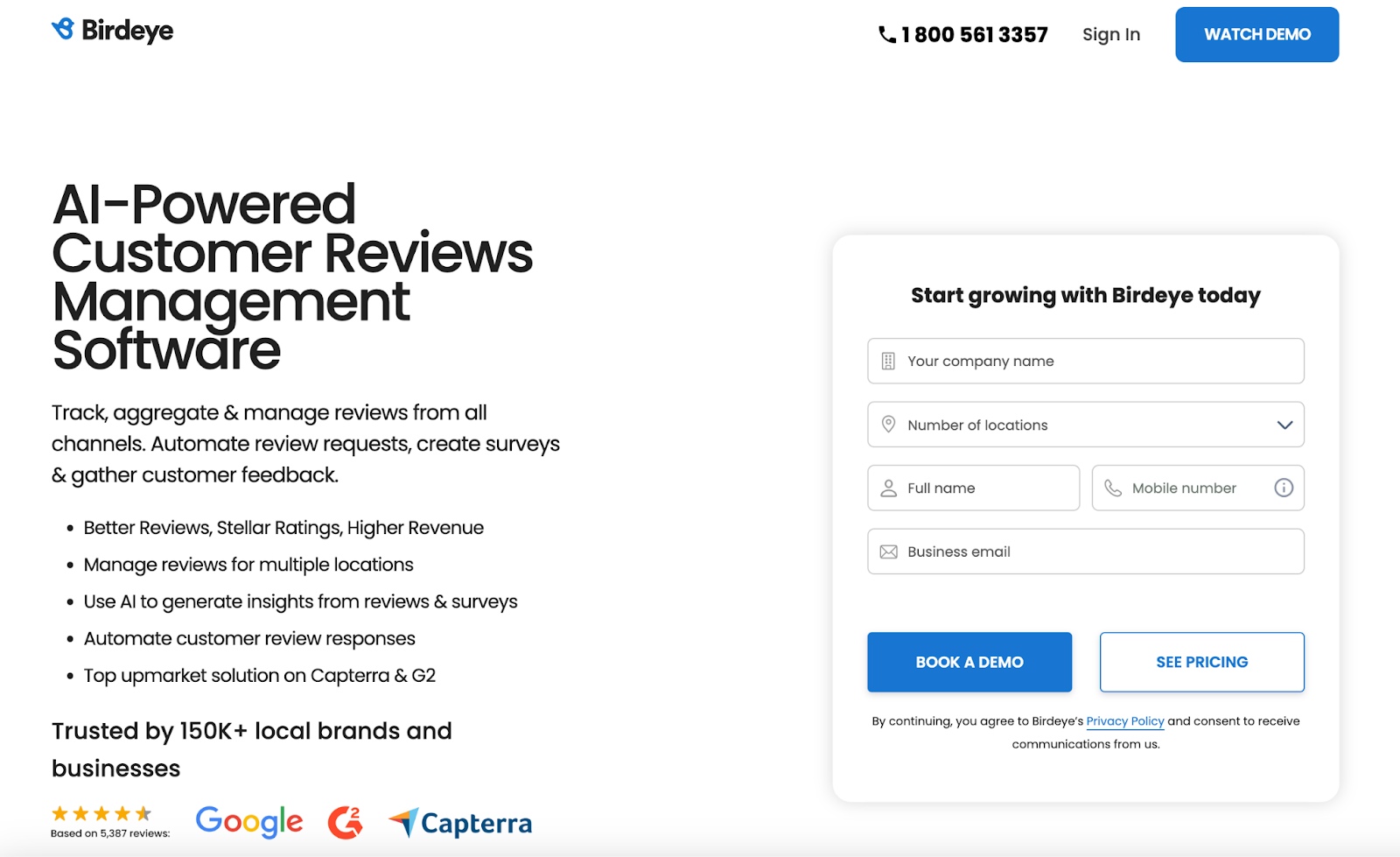 Birdeye landing page