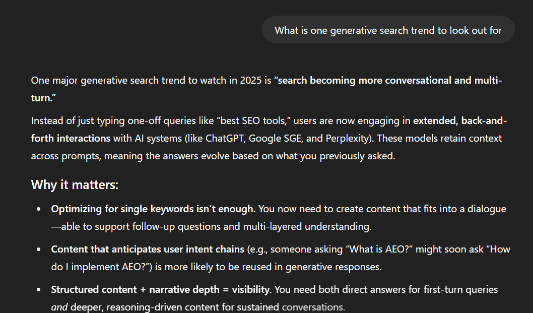 An example of Generative Engine Optimization (GEO)