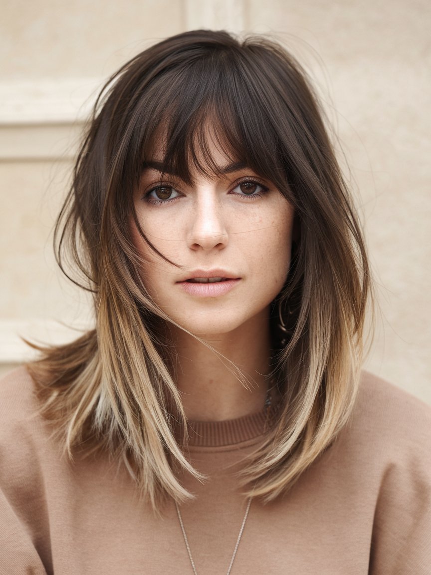 36. Straight Layers with Wispy Bangs