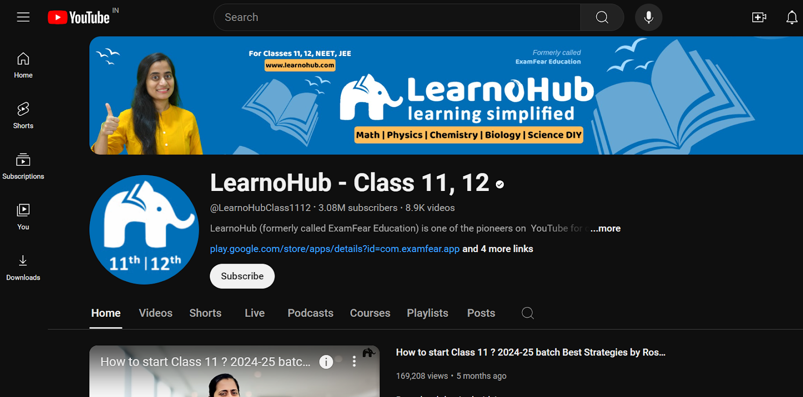 image of youtube channel of learnohub - class11,12