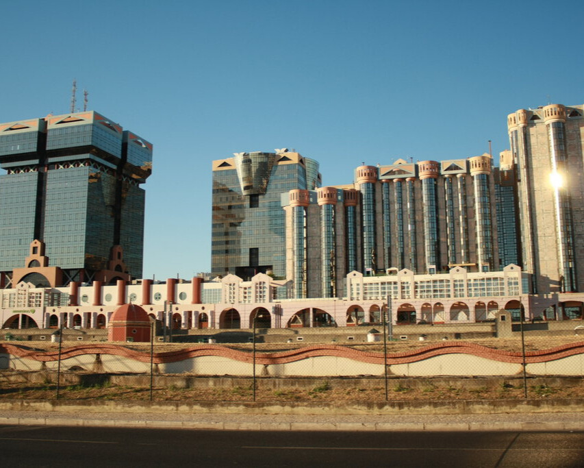 Tall, luxurious buildings.