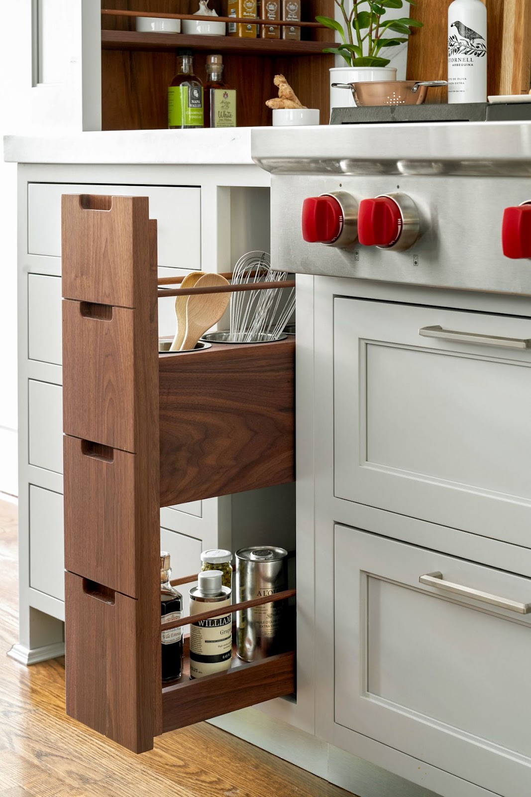 Pull out storage solutions for home kitchen designs.