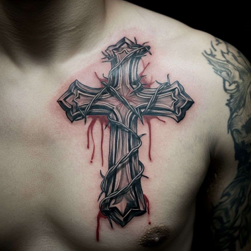 Barbed Wire Cross Tattoo