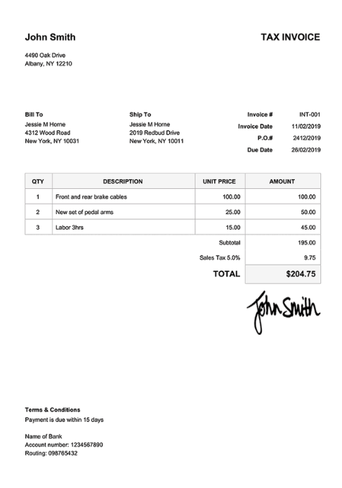 Contoh invoice dengan perhitungan pajak