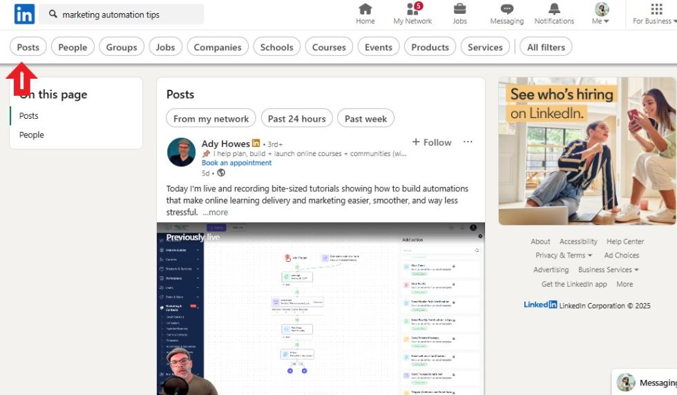 search hashtags on Linkedin