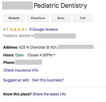 pediatric dental practice GMB listing